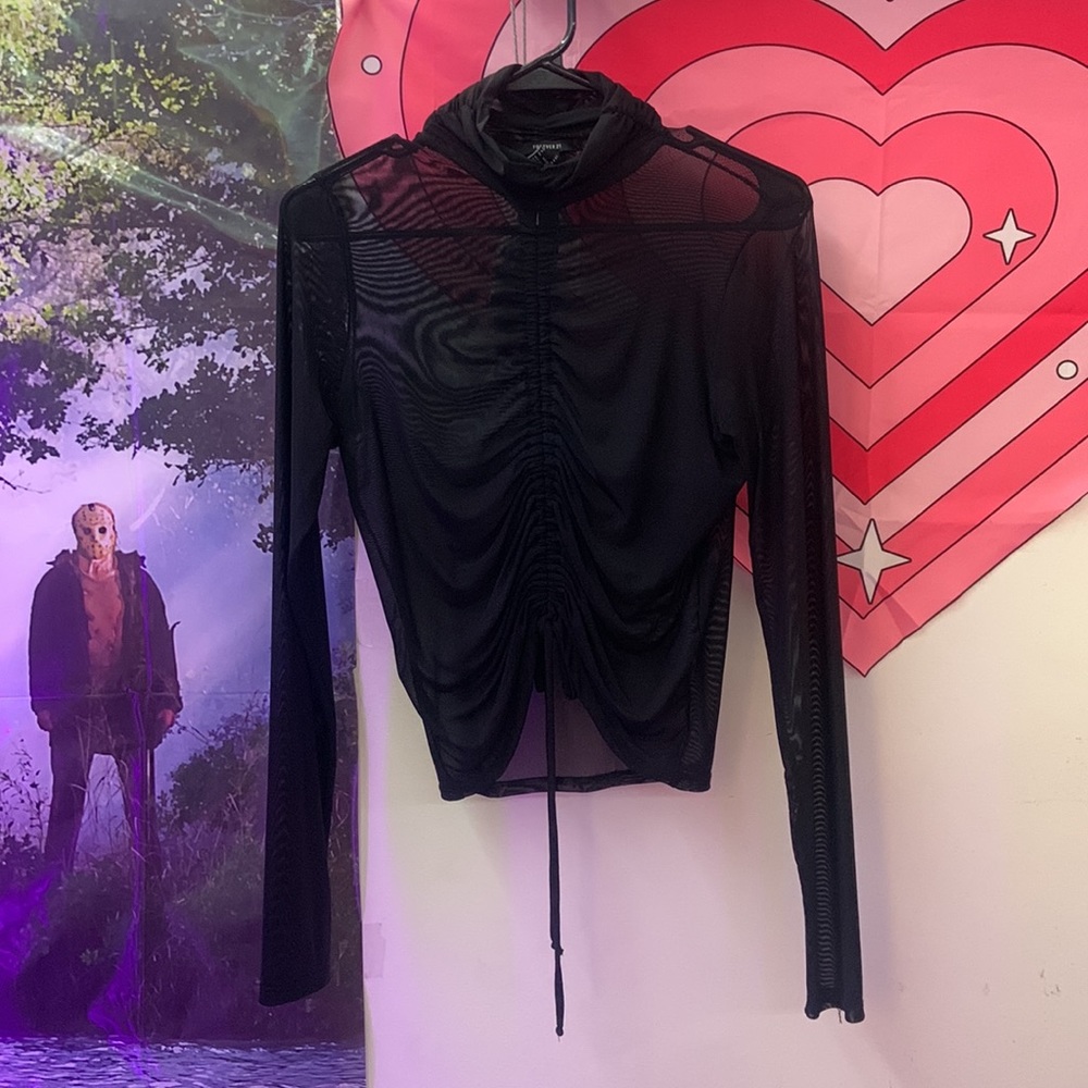 Forever 21 mesh long sleeve high neck see through transparent long sleeve shirt